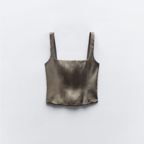 SATIN EFFECT TOP XL | DARK KHAKI - Picture 5 of 6